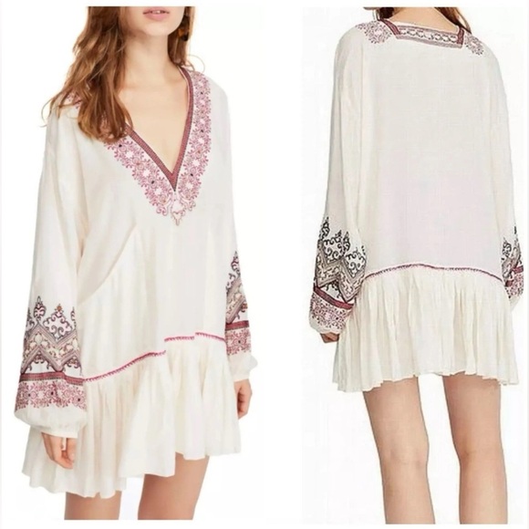 Free people wild one boho embroidered shift dress lagenlook flowy summer beach - Picture 3 of 7